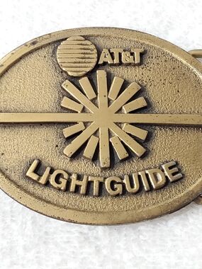 Vintage AT&T Lightguide Brass Belt Buckle Fiber Optics Made in USA by CD Hit